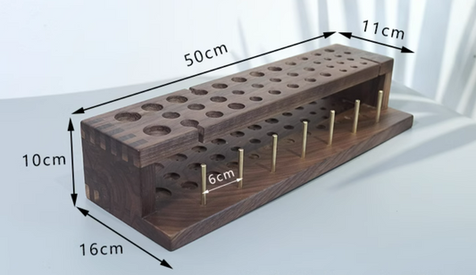 Black walnut leather tools rack with brass thread spool